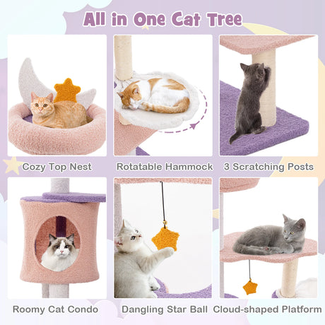Multi-level Cat Tower with Sisal Covered Scratching Posts-S