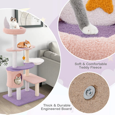Multi-level Cat Tower with Sisal Covered Scratching Posts-S