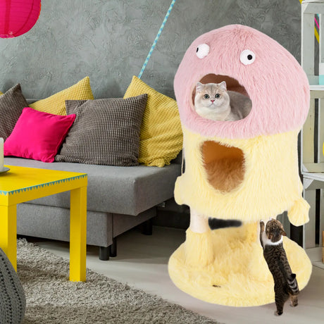 Cute Monster-Themed Cat Tower with 2 Private Condos-Yellow