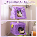 Cute Monster-Themed Cat Tower with 2 Private Condos and Soft Long Plush-Purple