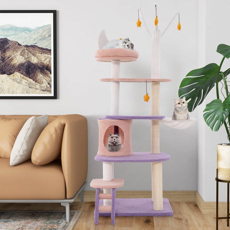 Multi-level Cat Tower with Sisal Covered Scratching Posts-M