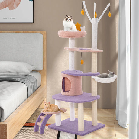 Multi-level Cat Tower with Sisal Covered Scratching Posts-M
