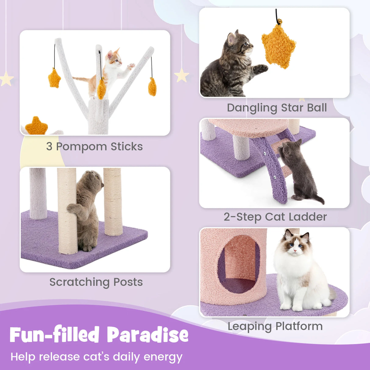 Multi-level Cat Tower with Sisal Covered Scratching Posts-M