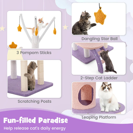 Multi-level Cat Tower with Sisal Covered Scratching Posts-M