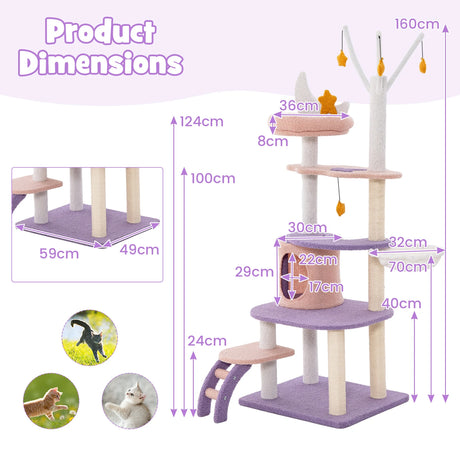 Multi-level Cat Tower with Sisal Covered Scratching Posts-M