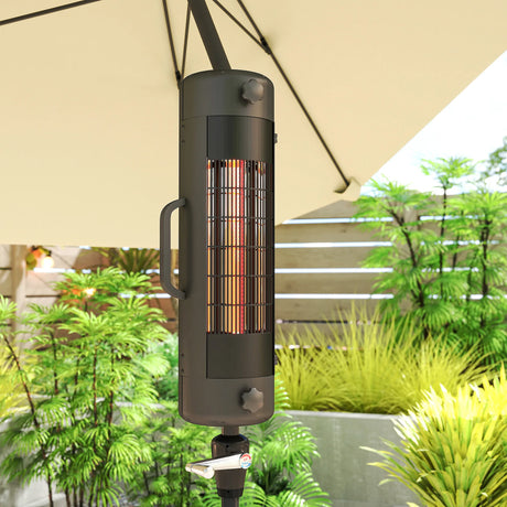 Outsunny Electric Umbrella Parasol Mounted Patio Heater for 25-70 mm Poles, 2000 W Outdoor Garden Heater with 2 Heat Setting, 6  Coverage, Tip-Over Protection, Black