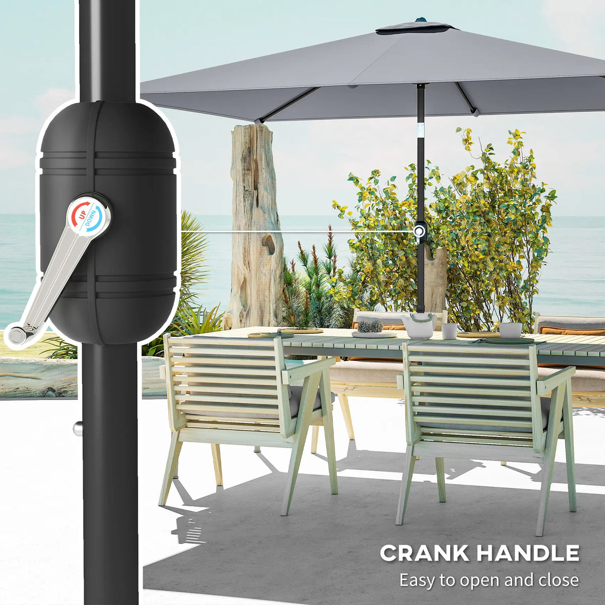 Outsunny Garden Parasol, Parasol Umbrella with Crank Handle, Tilt Function, Polyester Canopy, Light Grey
