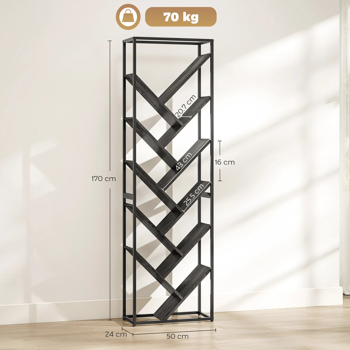 HOMCOM 10 Shelf Industrial-Style Bookshelf - Black/Grey