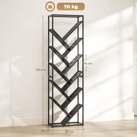 HOMCOM 10 Shelf Industrial-Style Bookshelf - Black/Grey