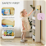 AIYAPLAY Kids Bookshelf, 3 Tier Children Bookcase, Bear Theme Toddler Space-Saving Bookcase for Living Room, White