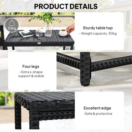 Outsunny Outdoor Coffee Table Side Table with Rectangular Frame for Patio, Balcony, Black