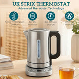 HOMCOM Electric Kettle, 1.7L, Fast Boil, 3kW Water Kettle with UK Strix Thermostat, Keep Warm Function, LCD Base, Silver Tone