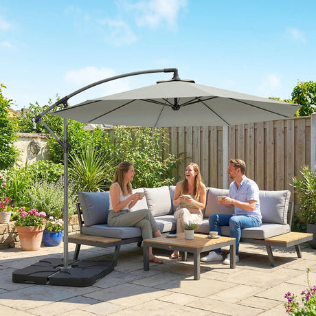 Outsunny 3m Overhanging Parasol, with Base, Weights and Cover - Light Grey