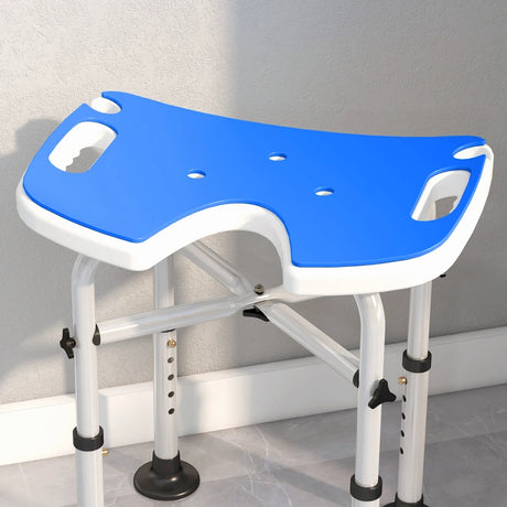 HOMCOM 39-51.5cm 'U' Seat Padded Shower Stool - Dark Blue