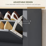 HOMCOM Slim Shoe Cabinet, Narrow Shoe Cupboard with 2 Flip Drawers, Adjustable Shelves for 12 Pairs of Shoes, Charcoal Grey