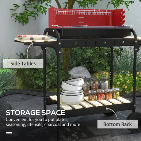 Outsunny Charcoal BBQ, with Five Position Grill Grate - Red