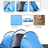 Outsunny 2-3 Man Tunnel Tent with Vestibule, Weather-Resistant Camping Tent with Air Vents for Fishing Hiking, Light Blue & Grey