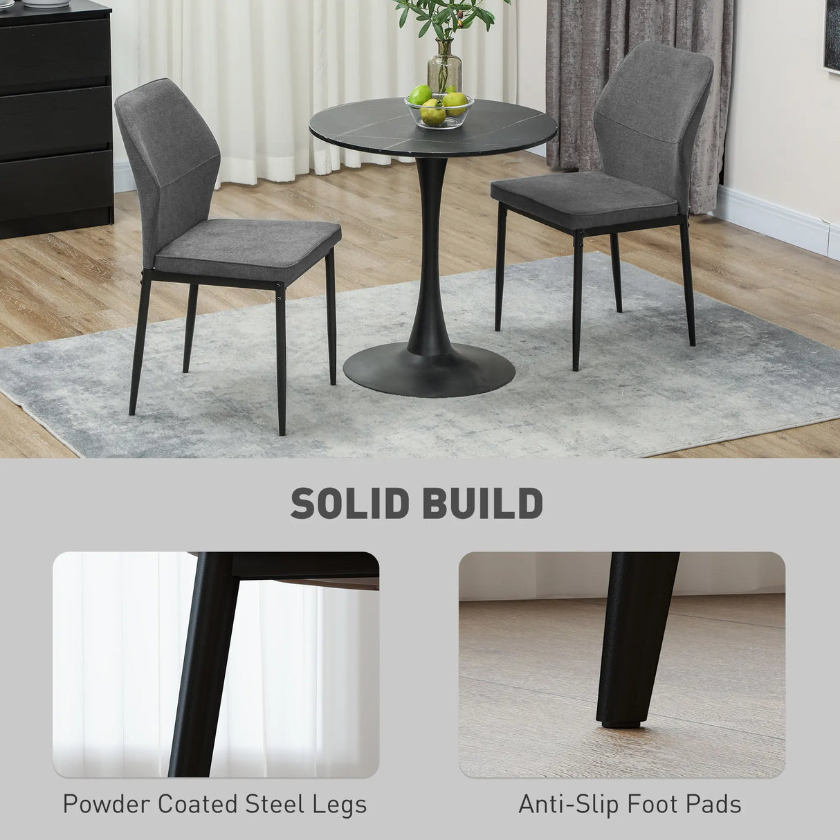 HOMCOM Velvet Dining Chairs Set of 2, Modern Armless Upholstered Kitchen Chairs with Metal Legs, Curved Back and Padded Seat, for Dining Room, Bedroom, Living Room, Grey