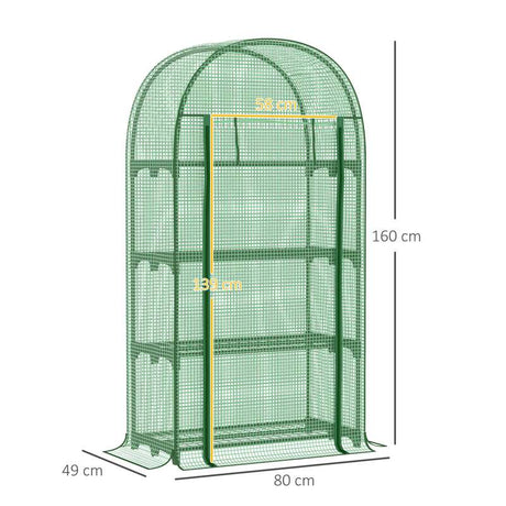 Outsunny 80 x 49 x 160cm Mini Greenhouse for Outdoor, Portable Gardening Plant Green House with Storage Shelf, Roll-Up Zippered Door, Metal Frame and PE Cover, Green