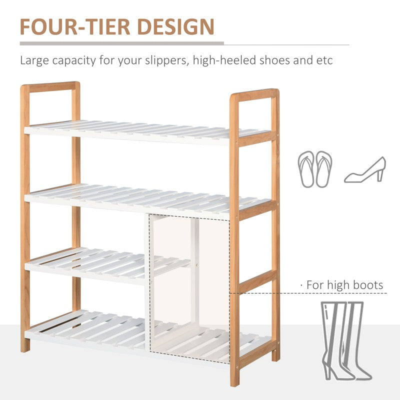 HOMCOM 4 Tier Shoe Racks Storage Stand Shelf Organizer Wood Frame 78 x 68 x 26 cm Hallway Furniture