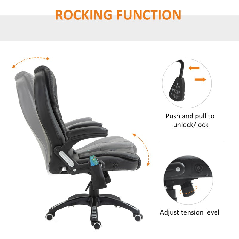 HOMCOM 6-Point Massage Office Chair with Seat Heated for Home Office, PU Leather High Back Executive Desk Chair with Adjustable Height and 360 Swivel for Work Study, Black