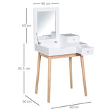 HOMCOM Dressing Table with Flip-up Mirror, Makeup Desk with 2 Drawers, Vanity Table Writing Desk for Bedroom Living Room, White