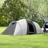Outsunny Four-Man Tunnel Tent, with Two Bedrooms and Living Room - Grey/Yellow