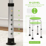 HOMCOM 360 Swivel Shower Chair, Height Adjustable Aluminium Shower Stool with Non-Slip Feet for Disabled, Elderly, Green