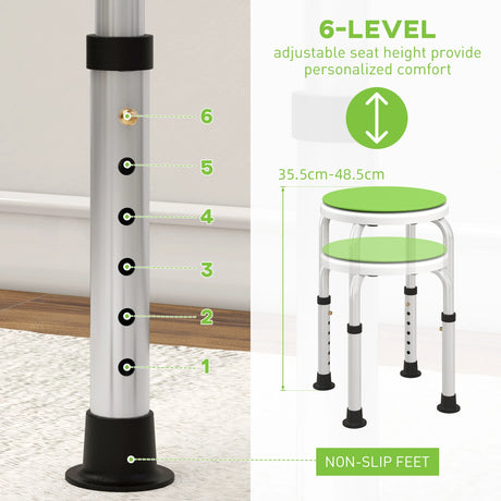 HOMCOM 360 Swivel Shower Chair, Height Adjustable Aluminium Shower Stool with Non-Slip Feet for Disabled, Elderly, Green