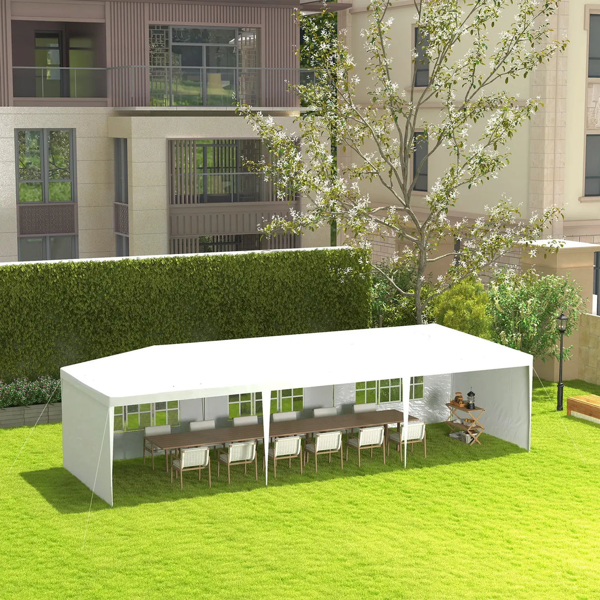 Outsunny Garden Gazebo 9 x 3 Marquee Party Wedding Tent Canopy, White