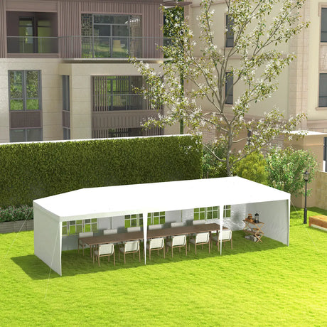 Outsunny Garden Gazebo 9 x 3 Marquee Party Wedding Tent Canopy, White