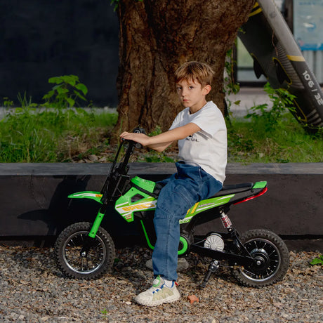 AIYAPLAY Kids Electric Motorbike, 24V Ride On Motorcycle with 3 Speeds and Rear Suspension, Dirt Bike for 8-12 Years Old, Green