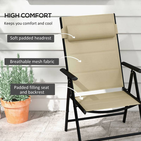 Outsunny Set of Two Padded Garden Chairs - Khaki