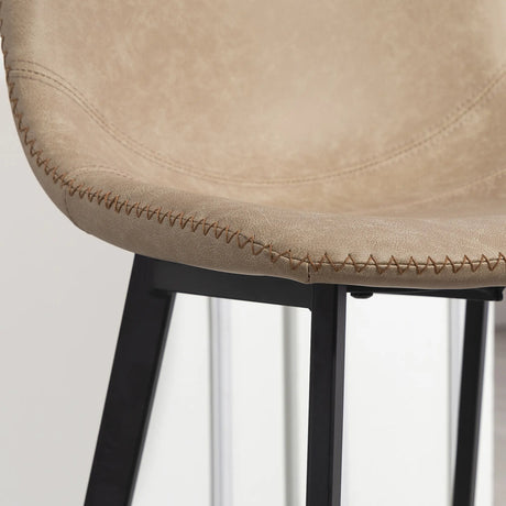 HOMCOM Bar Stools Set of 2, PU Leather Dining Stools with Backrest, Footrest, for Kitchen, Counter, Breakfast Bar, Light Brown