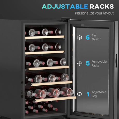 HOMCOM 41 Bottle Wine Fridge, 91 Litre Capacity, 45cm Freestanding Wine Cooler Fridge with Glass Door, LED Light, Digital Touch Screen, Temperature Control, Black