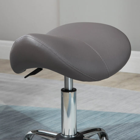 HOMCOM Cosmetic Stool 360 Rotate Height Adjustable Salon Massage Spa Chair Hydraulic Rolling Faux Leather Saddle Stool, Grey