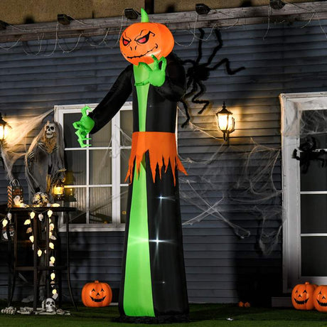 HOMCOM 9FT Inflatable Halloween Pumpkin Ghost with Build in LED,  Outdoor Lighted Blow Up Inflatables for Party Indoor, Garden, Lawn