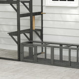 PawHut Outdoor Cat Tunnel, Wooden Play Cat Enclosure, Extendable Pet Run with 3 Doors, for Indoor and Outdoor Use, Grey