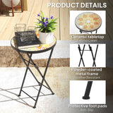 Outsunny Mosaic Outdoor Garden Table, 35.5cm Round Folding Coffee Table with Metal Frame for Balcony Terrace, Yellow