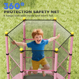 HOMCOM 4.6FT/55" Kids Trampoline with Safety Enclosure, Outdoor Indoor Use, for Ages 3-10 Years, Pink