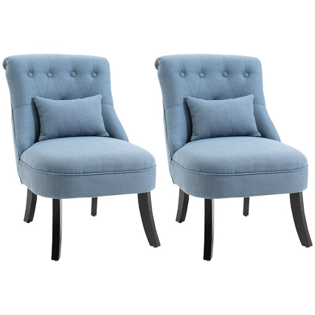 HOMCOM Fabric Single Sofa, Tub Chair, Upholstered Bedroom Chair with Pillow, Solid Wood Leg for Home, Living Room, Dining Room, Set of 2, Blue