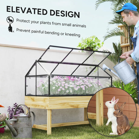Outsunny 60 x 120cm Raised Garden Bed with Wooden Base - Natural
