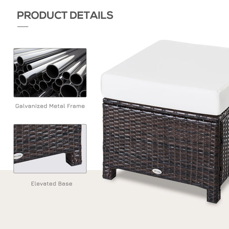 Outsunny Rattan Footstool Wicker Ottoman with Padded Seat Cushion Outdoor Patio Furniture for Garden Poolside Living Room, 50 x 50 x 35 cm, Brown