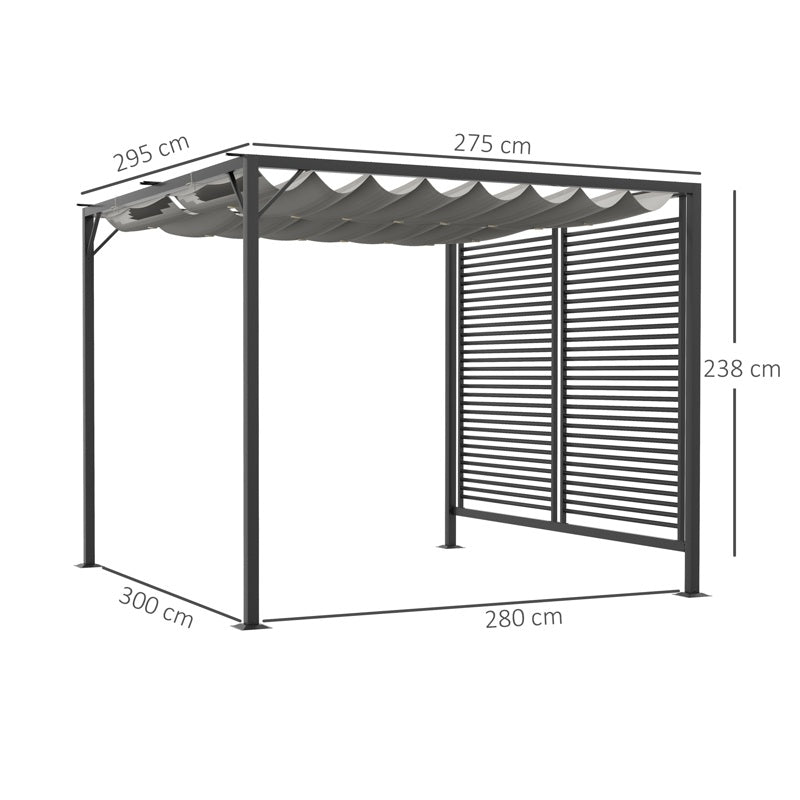 Outsunny 3 x 2.8m Metal Pergola, with Retractable Fabric Roof - Grey