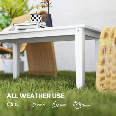 Outsunny Outdoor Garden Coffee Table, HDPE All-Weather Rectangular Outdoor Garden Table with Slatted Tabletop for Patio, Balcony, 91 x 44 x 42 cm, White