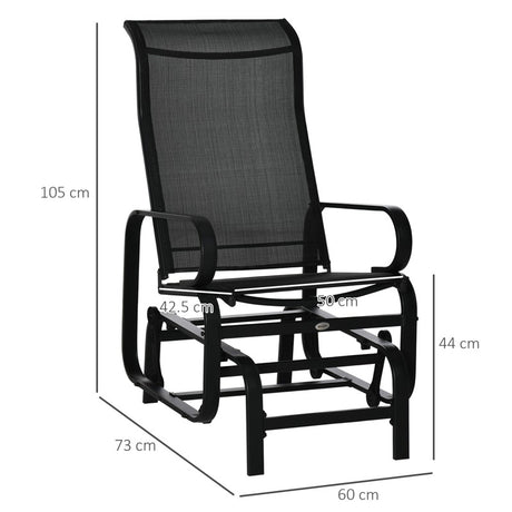 Outsunny Outdoor Gliding Rocking Chair with Sturdy Metal Frame Garden Comfortable Swing Chair, Black