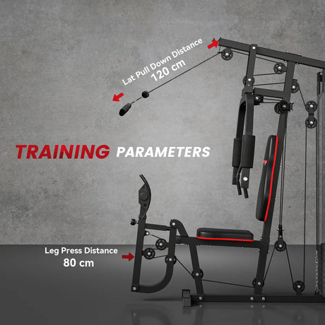 SPORTNOW Weights Machine, Multi Gym with 45kg Weight Stack, Compact Home Gym Leg Press Machine for Full Body Training