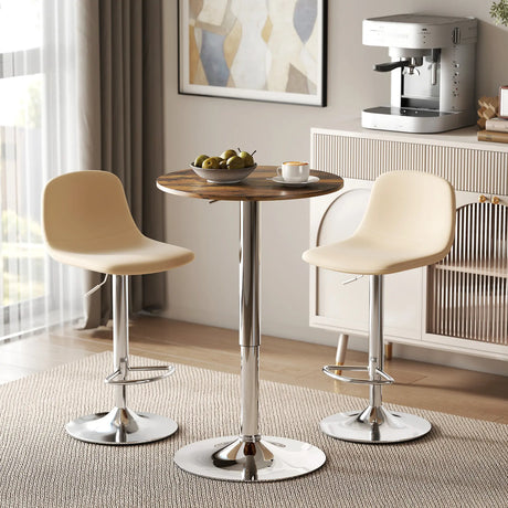HOMCOM Round Bar Table, 360 Degree Swivel Counter Pub Table with Adjustable Height, for Kitchen, Cafe, Rustic Brown