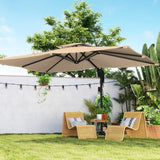 Outsunny 3.7 x 2.7 m Cantilever Parasol w/360 Rotation and Easy Tilt Adjustment, Aluminium Hanging Offset Outdoor Umbrella w/Double Top, Cross Base, UPF50+ Hanging Sun Shade, Black Pole