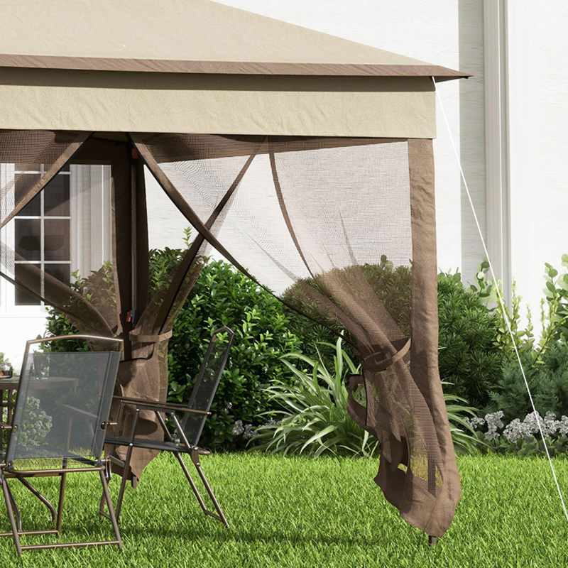 Outsunny 3 x 3(m) Pop Up Gazebo with Netting and Carry Bag, Party Tent Event Shelter for Garden, Patio - Khaki